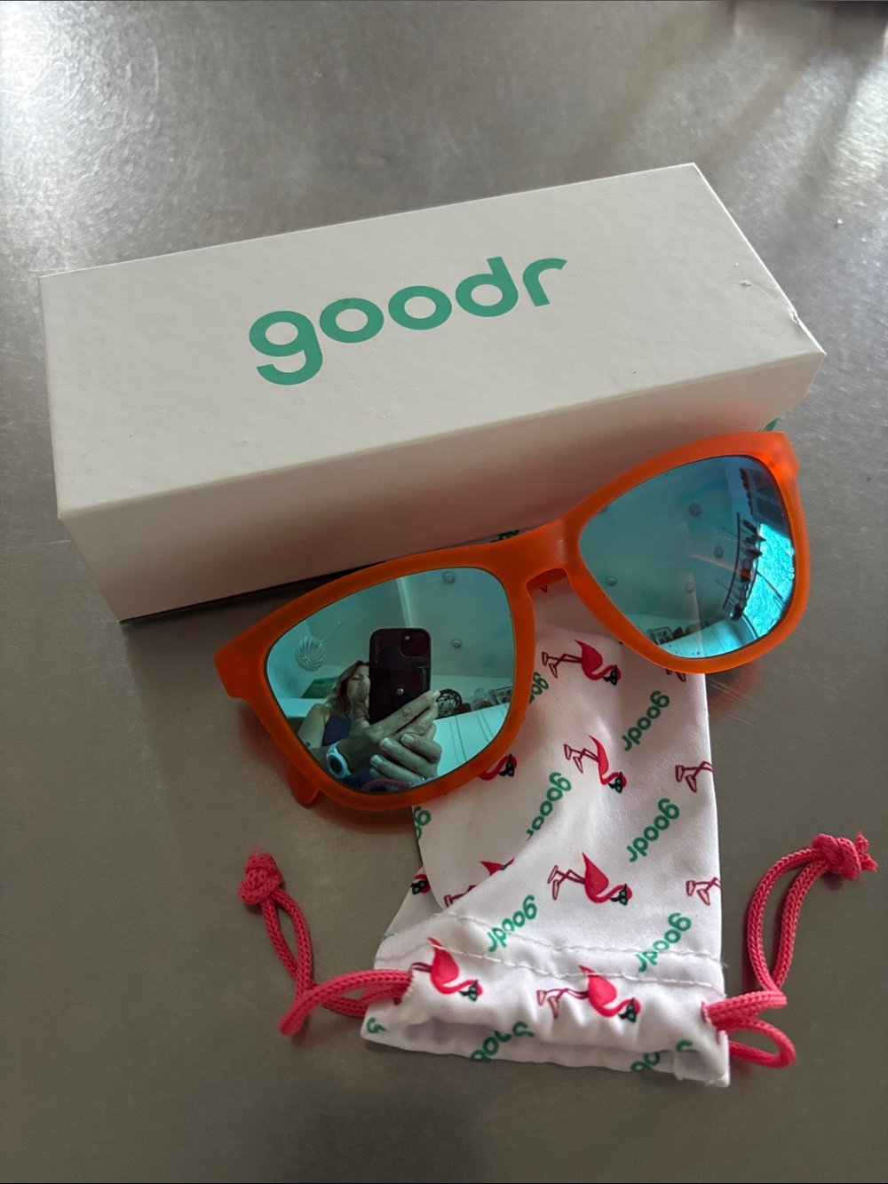goodr Women's Orange Frame Sunglasses with Blue Mirror Lenses